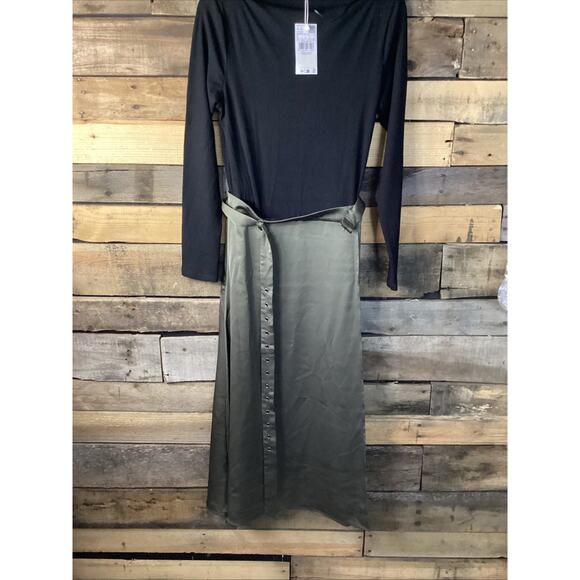 Mango 423 Grace Dress Black And Green Long Sleeve Size Large - Picture 2 of 5